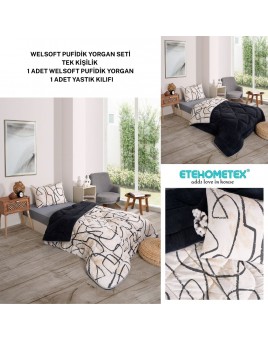 ETE HOMETEX TEK KİŞİLİK LÜX WELSOFT YORGAN SETİ EFEKT ANTRASİT 155X215CM 8696474231965